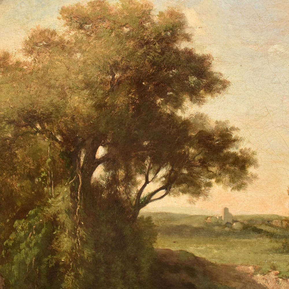 QP777 5a antique oil painting landscape natural painting XIX